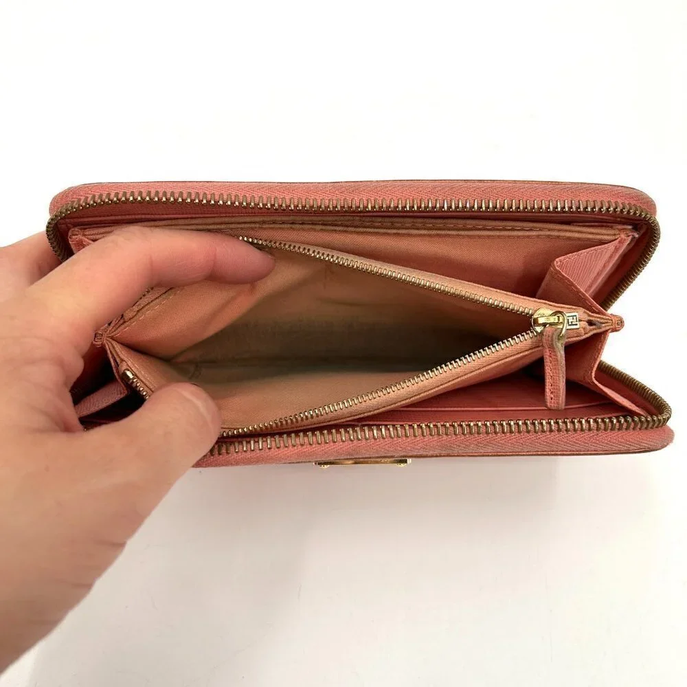 FENDI Light Barbie Pink Leather Full Zip Luxury Designer Long Wallet